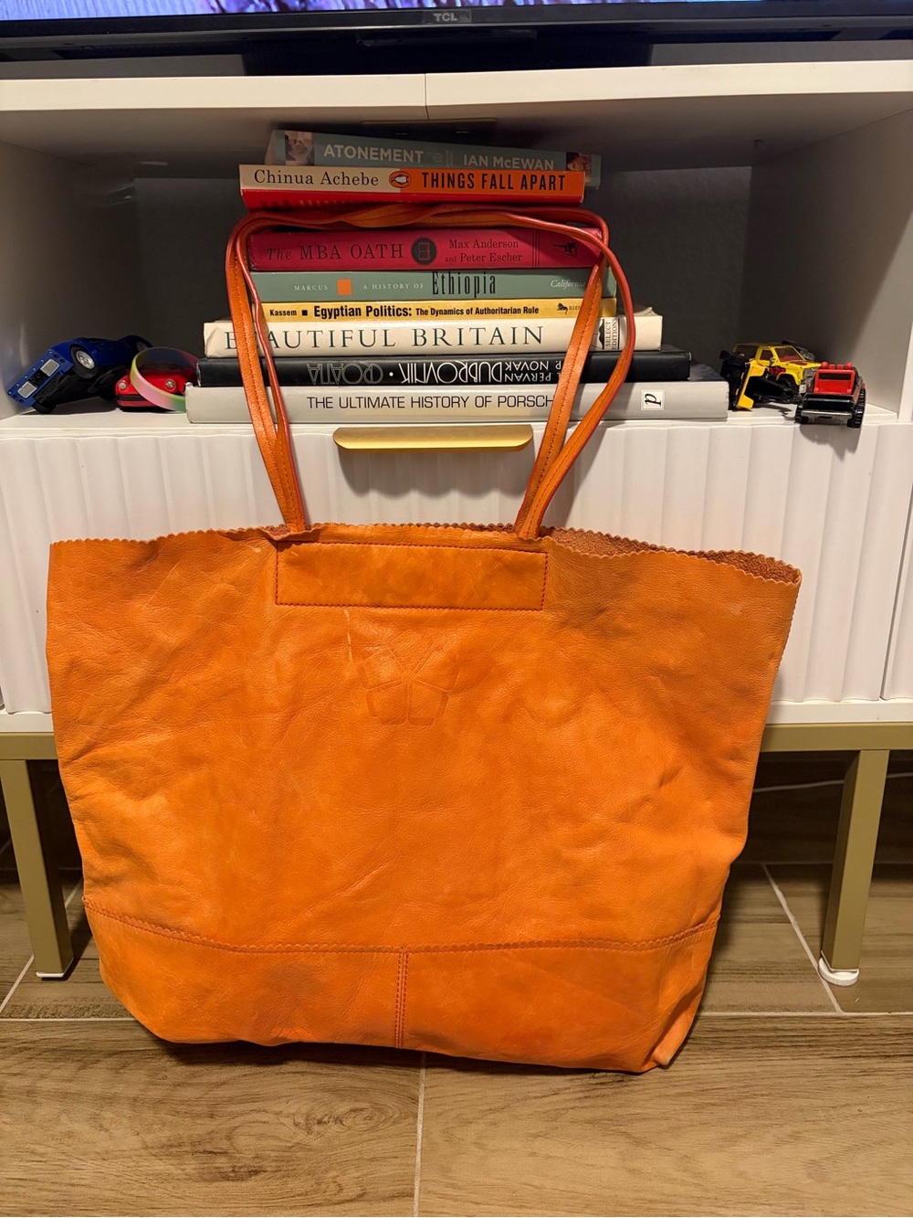 Banana Republic x Trina Turk Orange Leather Suede Large Tote Bag Floral Pocket